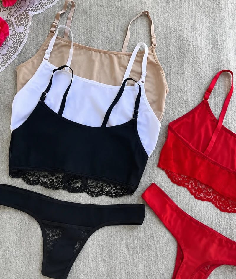 Conjuntos Bralets algodon con encaje x4